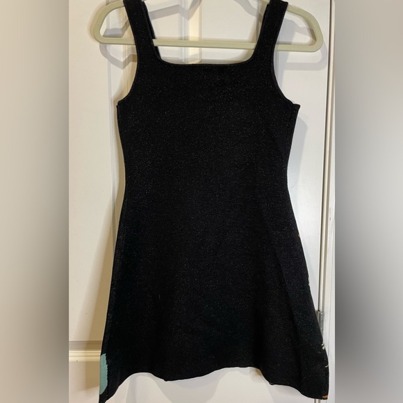 Adorable CIDER SWAN PRINT Black Sparkly KNIT Sweater Mini DRESS Boho Rare XS - Picture 5 of 6